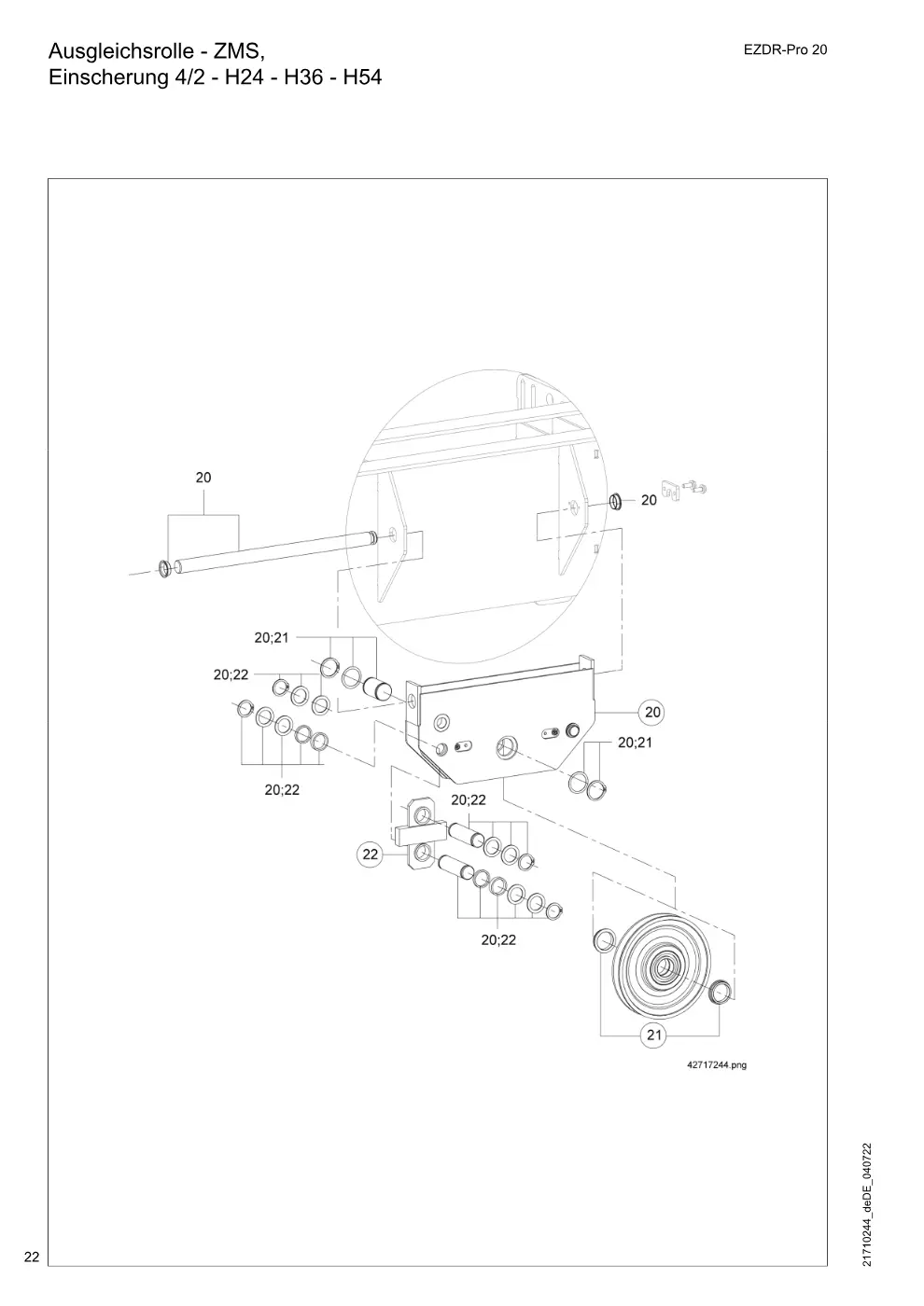 Demag EZDR-Pro 20 – Ausgleichsrolle - ZMS, Einscherung 4/2 - H24 - H36 - H54, Zeichnung Seite 22