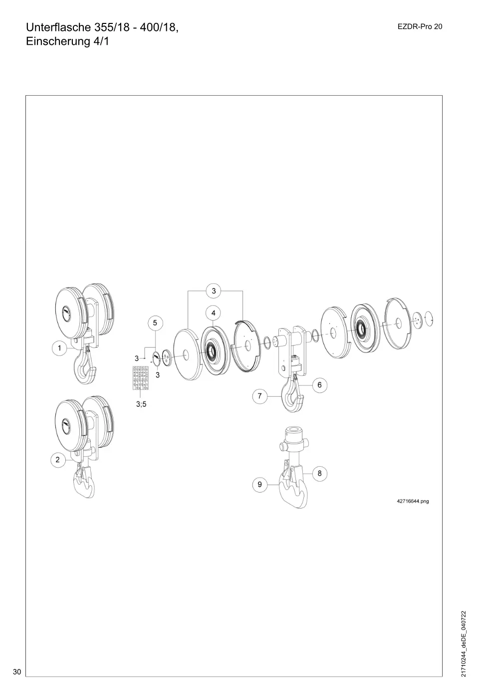 Demag EZDR-Pro 20 – Unterflasche 355/18 - 400/18, Einscherung 4/1, Zeichnung Seite 30