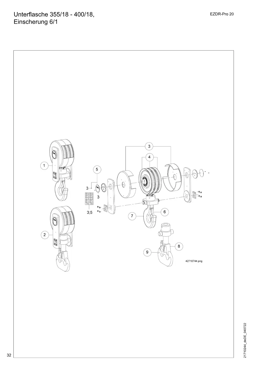 Demag EZDR-Pro 20 – Unterflasche 355/18 - 400/18, Einscherung 6/1, Zeichnung Seite 32