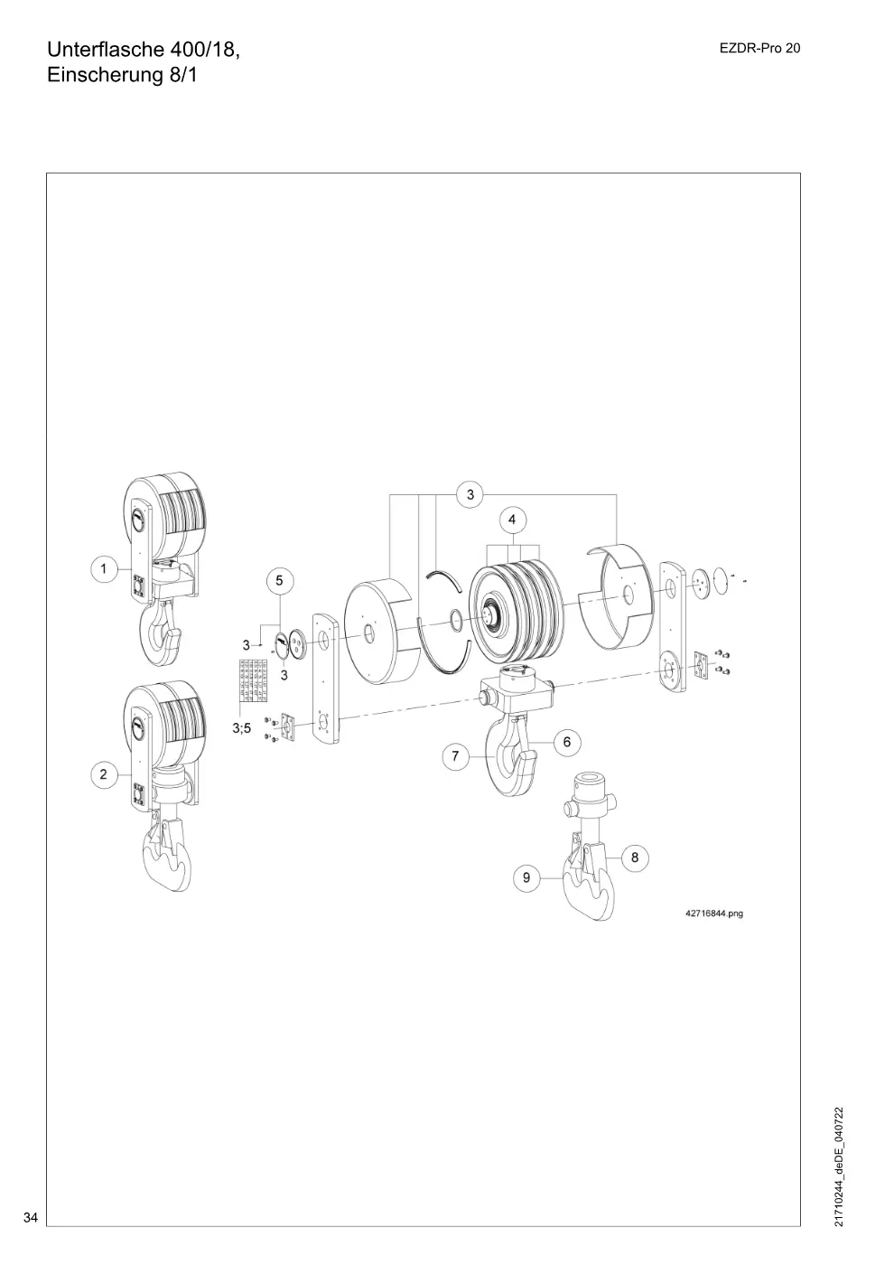 Demag EZDR-Pro 20 – Unterflasche 400/18, Einscherung 8/1, Zeichnung Seite 34