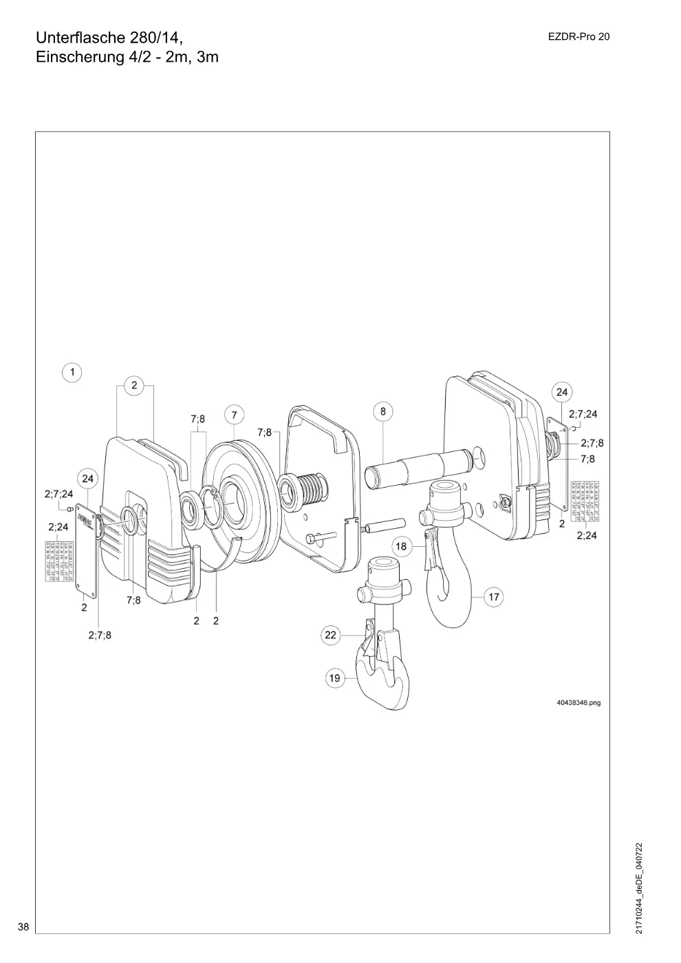 Demag EZDR-Pro 20 – Unterflasche 280/14, Einscherung 4/2 - 2m, 3m, Zeichnung Seite 38
