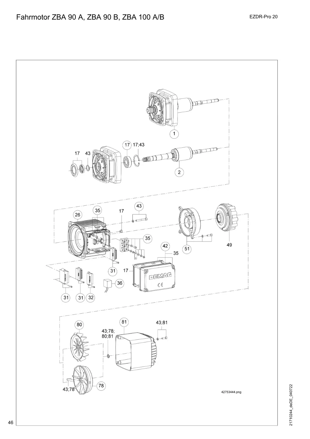 Demag EZDR-Pro 20 – Fahrmotor ZBA 90 A, ZBA 90 B, ZBA 100 A/B, Zeichnung Seite 46