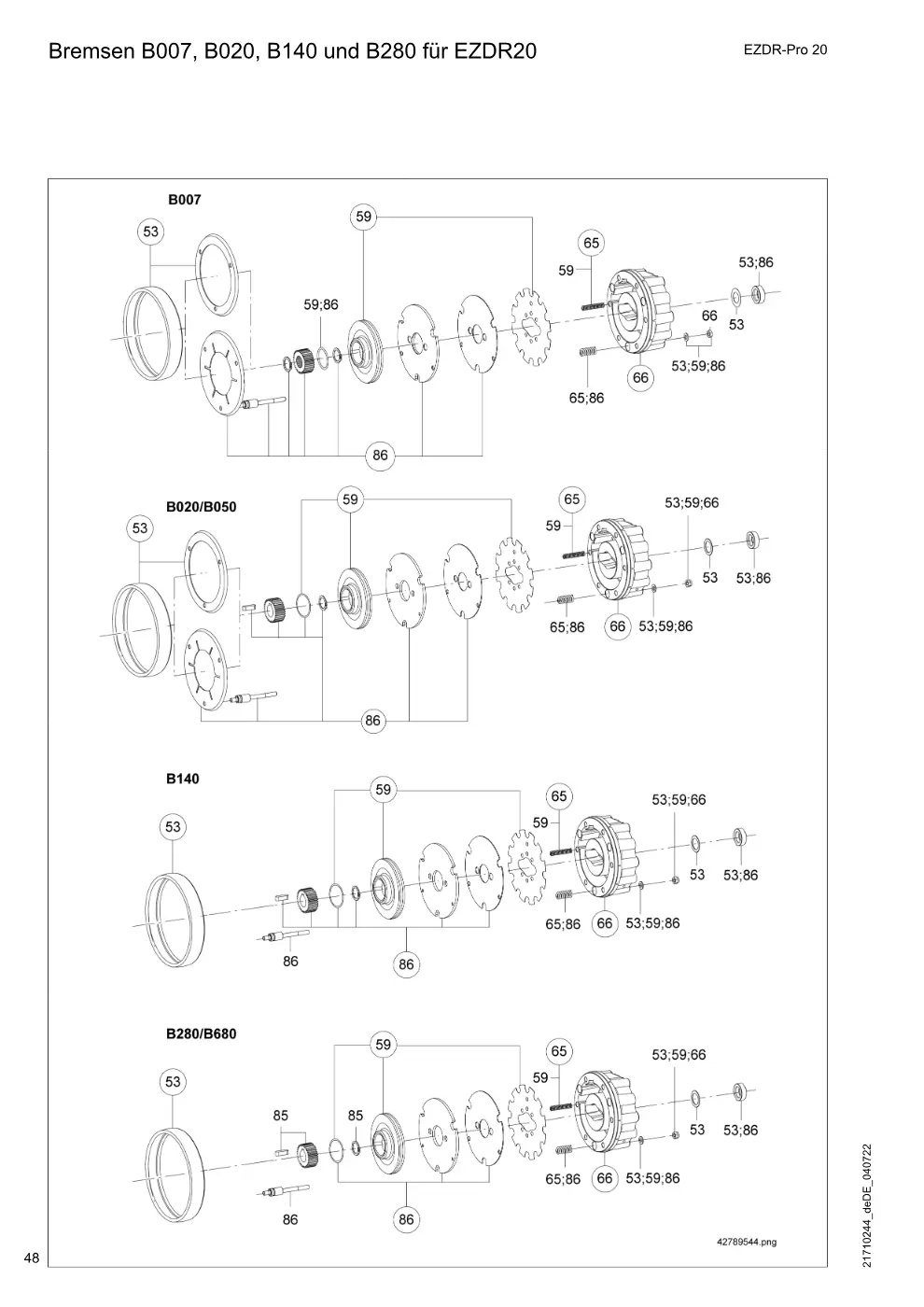 Demag EZDR-Pro 20 – Bremsen B007, B020, B140 und B280 für EZDR20, Zeichnung Seite 48