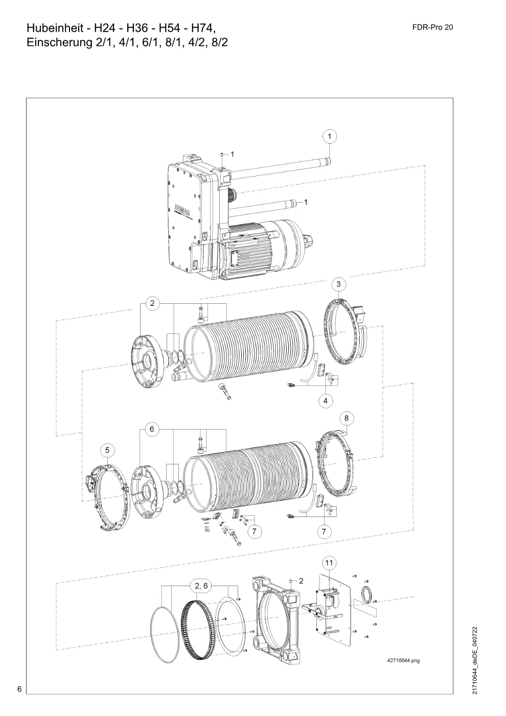 Demag FDR-Pro 20 – Hubeinheit - H24 - H36 - H54 - H74, Einscherung 2/1, 4/1, 6/1, 8/1, 4/2, 8/2, Zeichnung Seite 6
