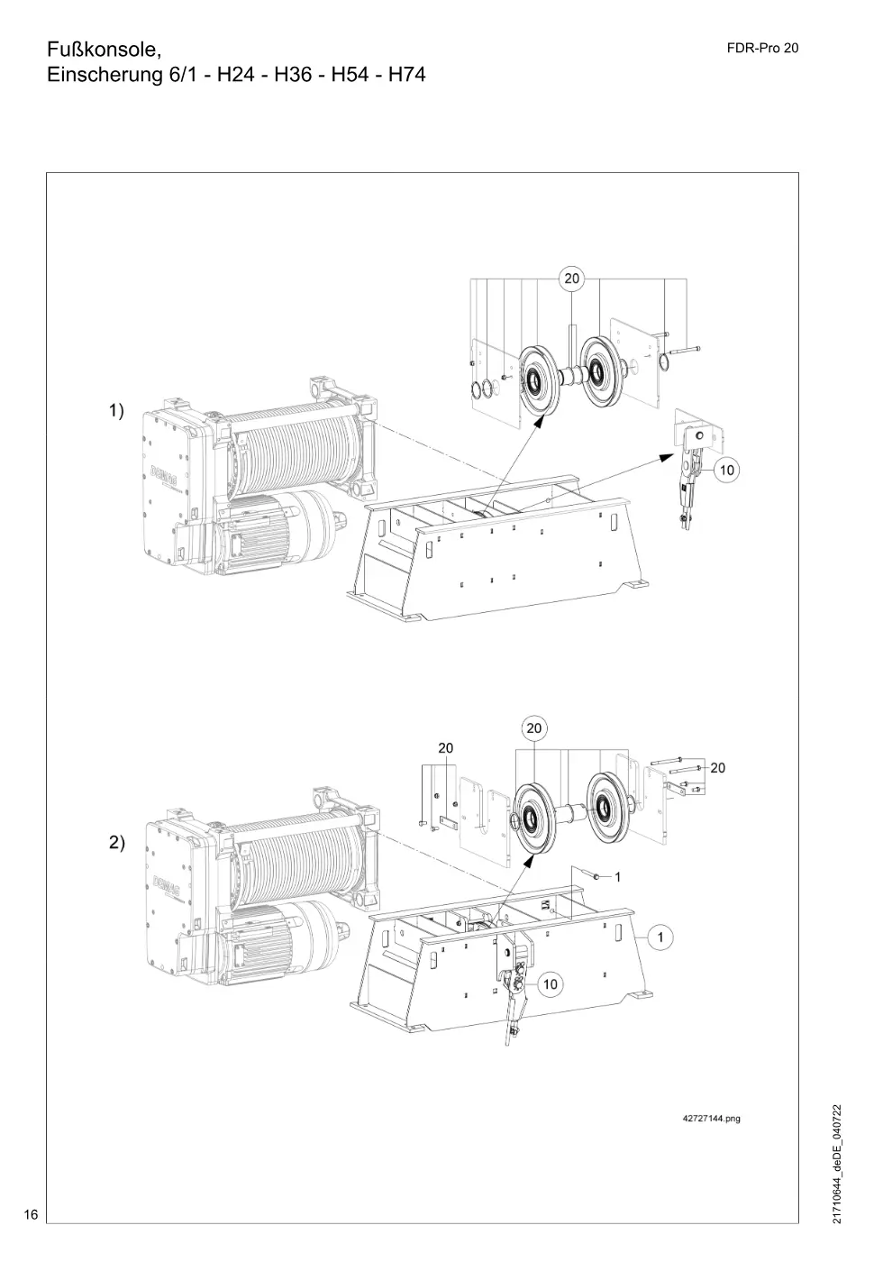 Demag FDR-Pro 20 – Fußkonsole, Einscherung 6/1 - H24 - H36 - H54 - H74, Zeichnung Seite 16