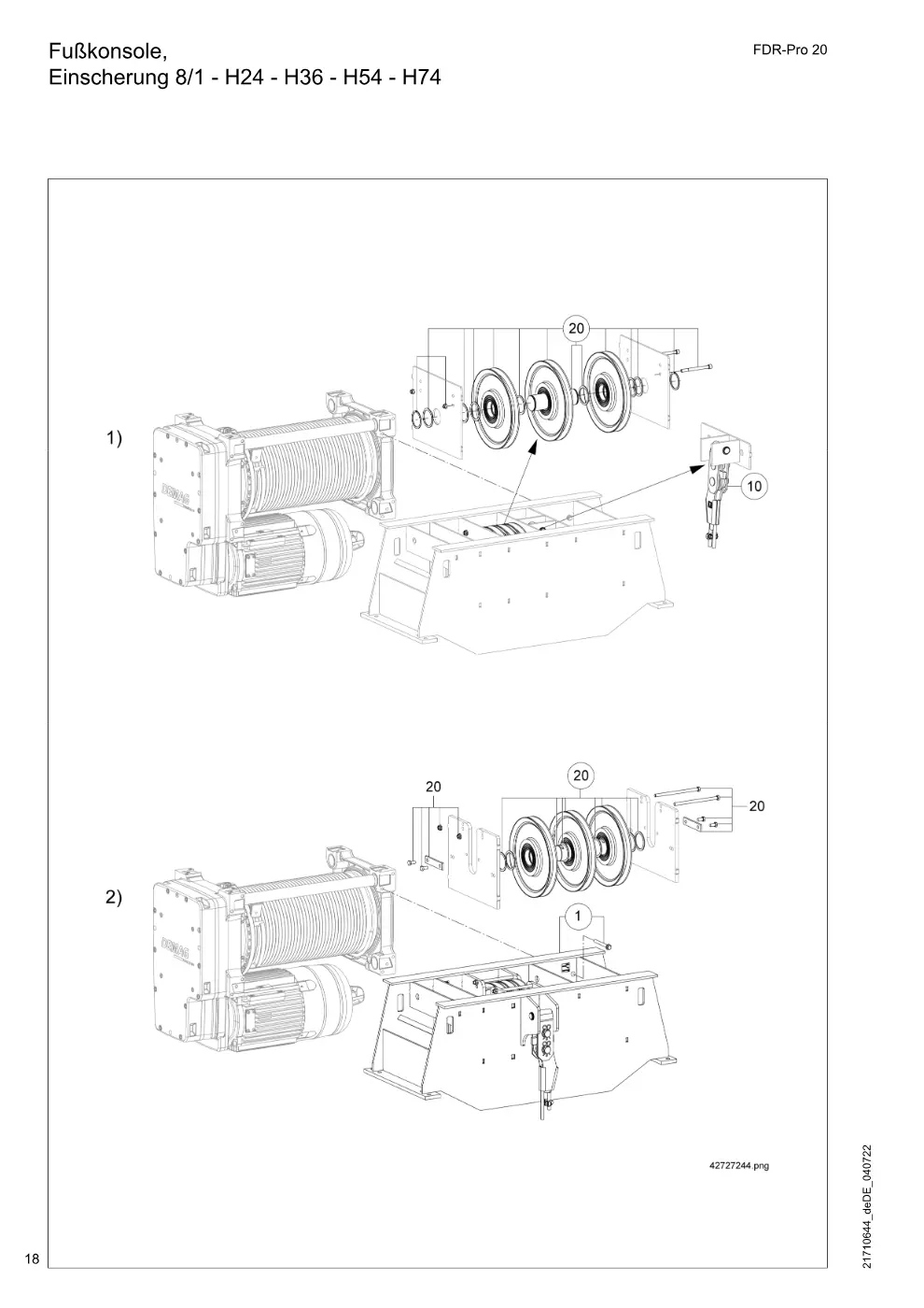 Demag FDR-Pro 20 – Fußkonsole, Einscherung 8/1 - H24 - H36 - H54 - H74, Zeichnung Seite 18