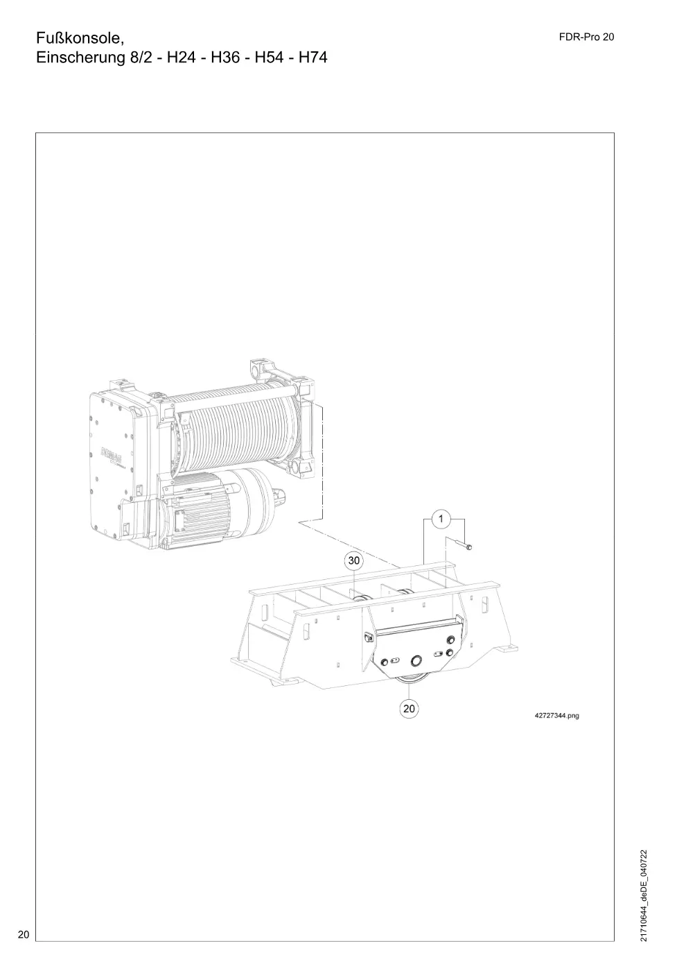 Demag FDR-Pro 20 – Fußkonsole, Einscherung 8/2 - H24 - H36 - H54 - H74, Zeichnung Seite 20