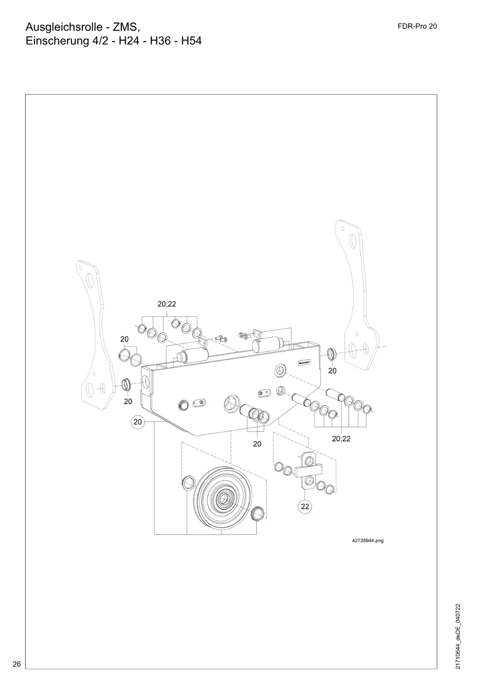 Demag FDR-Pro 20 – Ausgleichsrolle - ZMS, Einscherung 4/2 - H24 - H36 - H54, Zeichnung Seite 26