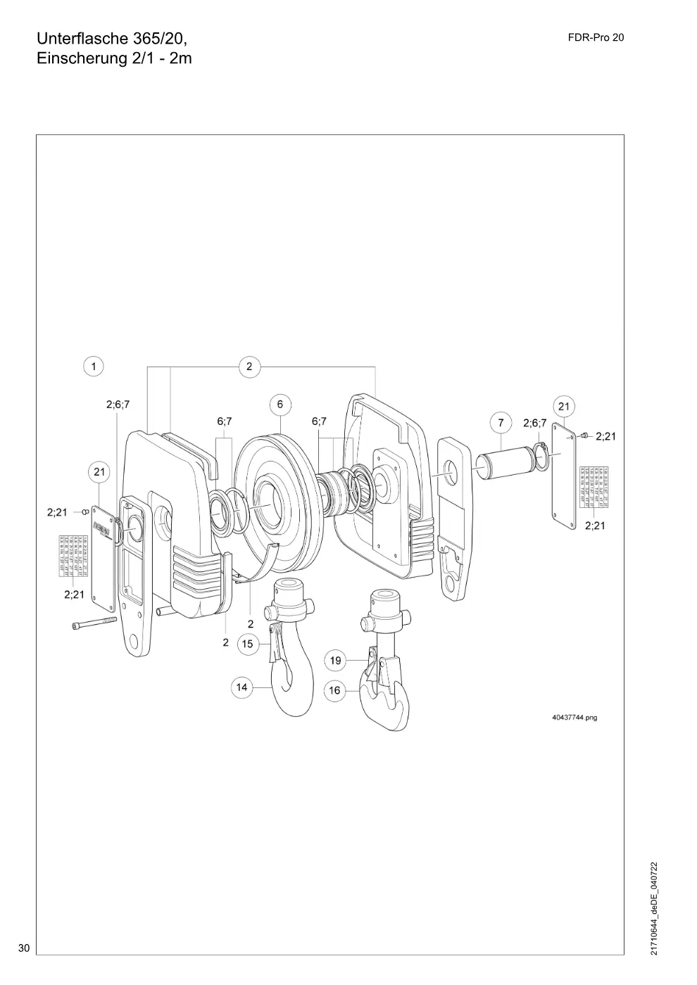 Demag FDR-Pro 20 – Unterflasche 365/20, Einscherung 2/1 - 2m, Zeichnung Seite 30