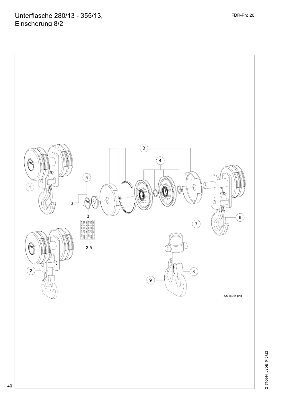 Demag FDR-Pro 20 – Unterflasche 280/13 - 355/13, Einscherung 8/2, Zeichnung Seite 40