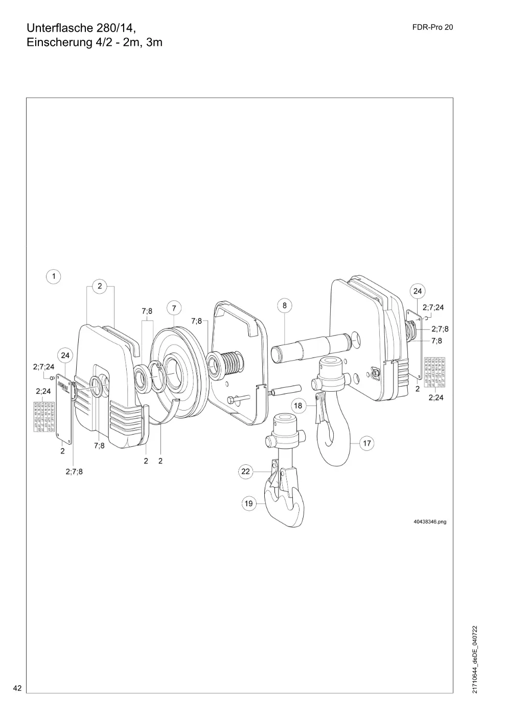 Demag FDR-Pro 20 – Unterflasche 280/14, Einscherung 4/2 - 2m, 3m, Zeichnung Seite 42