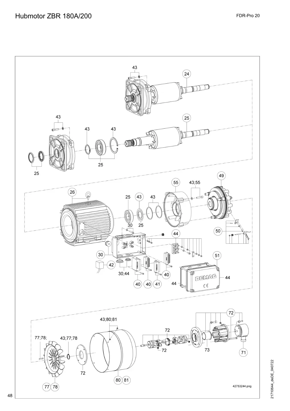 Demag FDR-Pro 20 – Hubmotor ZBR 180A/200, Zeichnung Seite 48