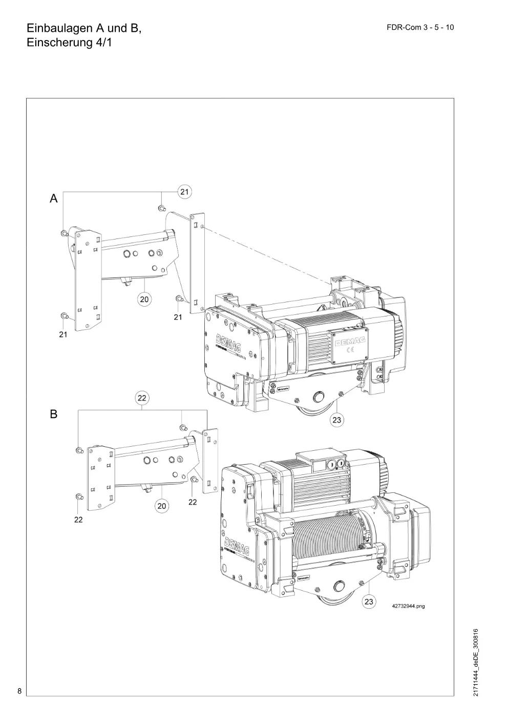Demag FDR-Com 3-5-10 – Einbaulagen A und B, Einscherung 4/1, Zeichnung Seite 8