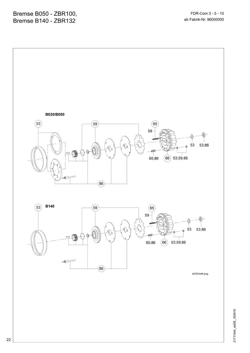 Demag FDR-Com 3-5-10 – Bremse B050 - ZBR100, Bremse B140 - ZBR132, Zeichnung Seite 22