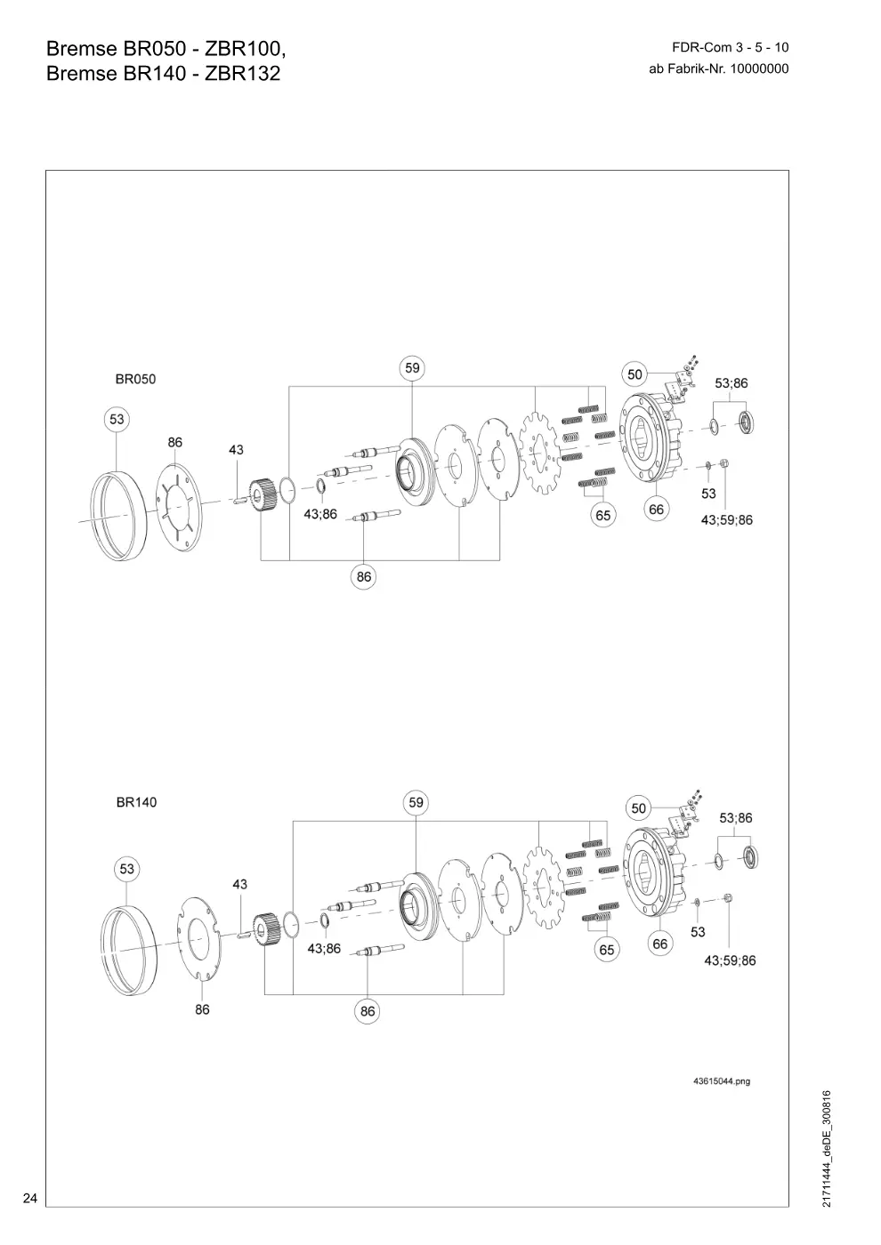 Demag FDR-Com 3-5-10 – Bremse BR050 - ZBR100, Bremse BR140 - ZBR132, Zeichnung Seite 24