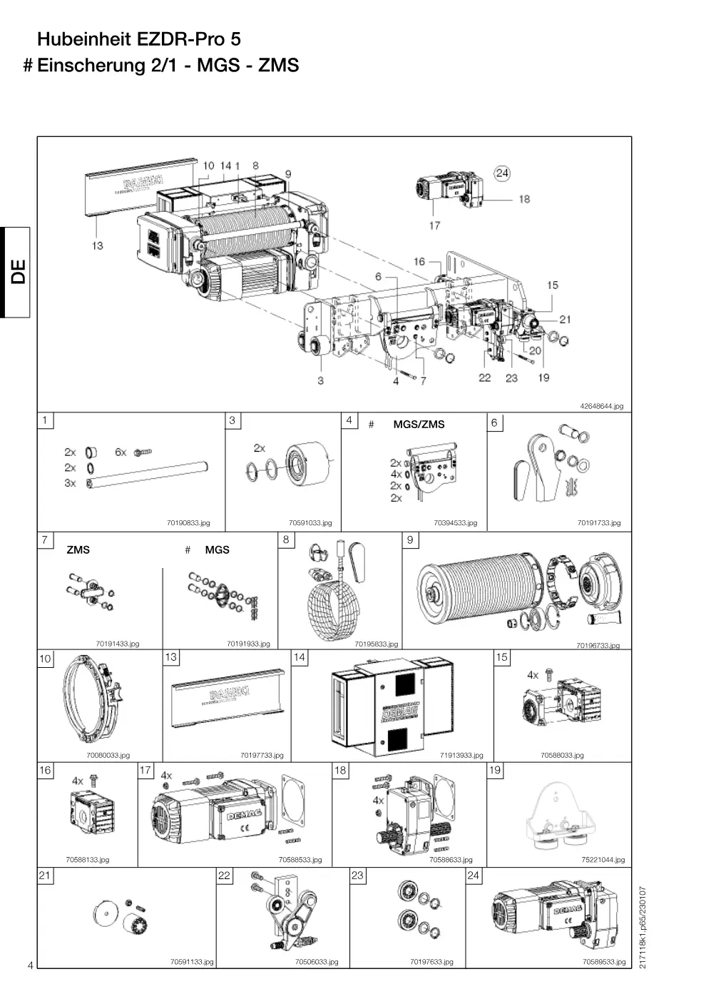 Demag EZDR-Pro 5 – Hubeinheit EZDR-Pro 5 # Einscherung 2/1 - MGS - ZMS, Zeichnung Seite 4