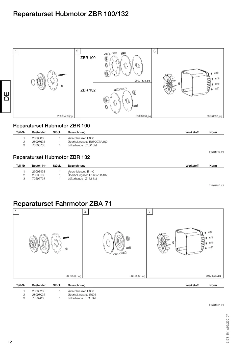 Demag EZDR-Pro 5 – Reparaturset Hubmotor ZBR 100/132, Zeichnung Seite 12