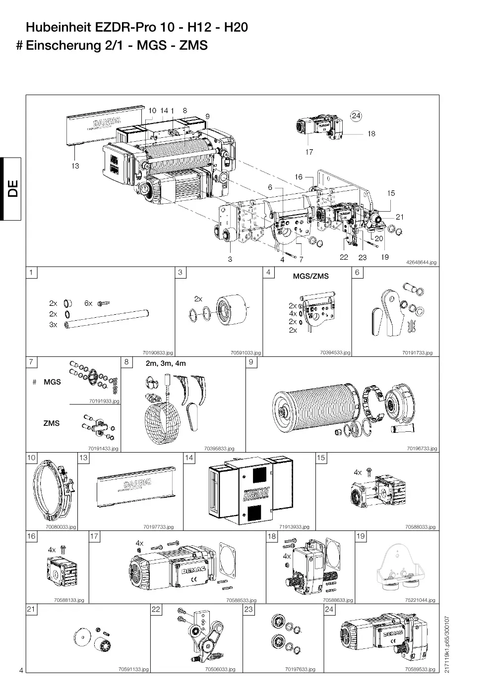 Demag EZDR-Pro 10 – Hubeinheit EZDR-Pro 10 - H12 - H20 # Einscherung 2/1 - MGS - ZMS, Zeichnung Seite 4