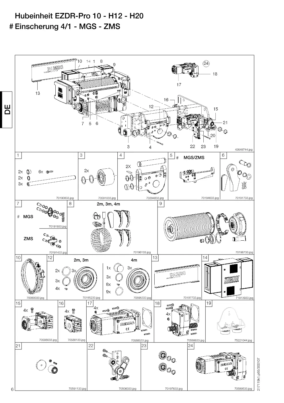 Demag EZDR-Pro 10 – Hubeinheit EZDR-Pro 10 - H12 - H20 # Einscherung 4/1 - MGS - ZMS, Zeichnung Seite 6