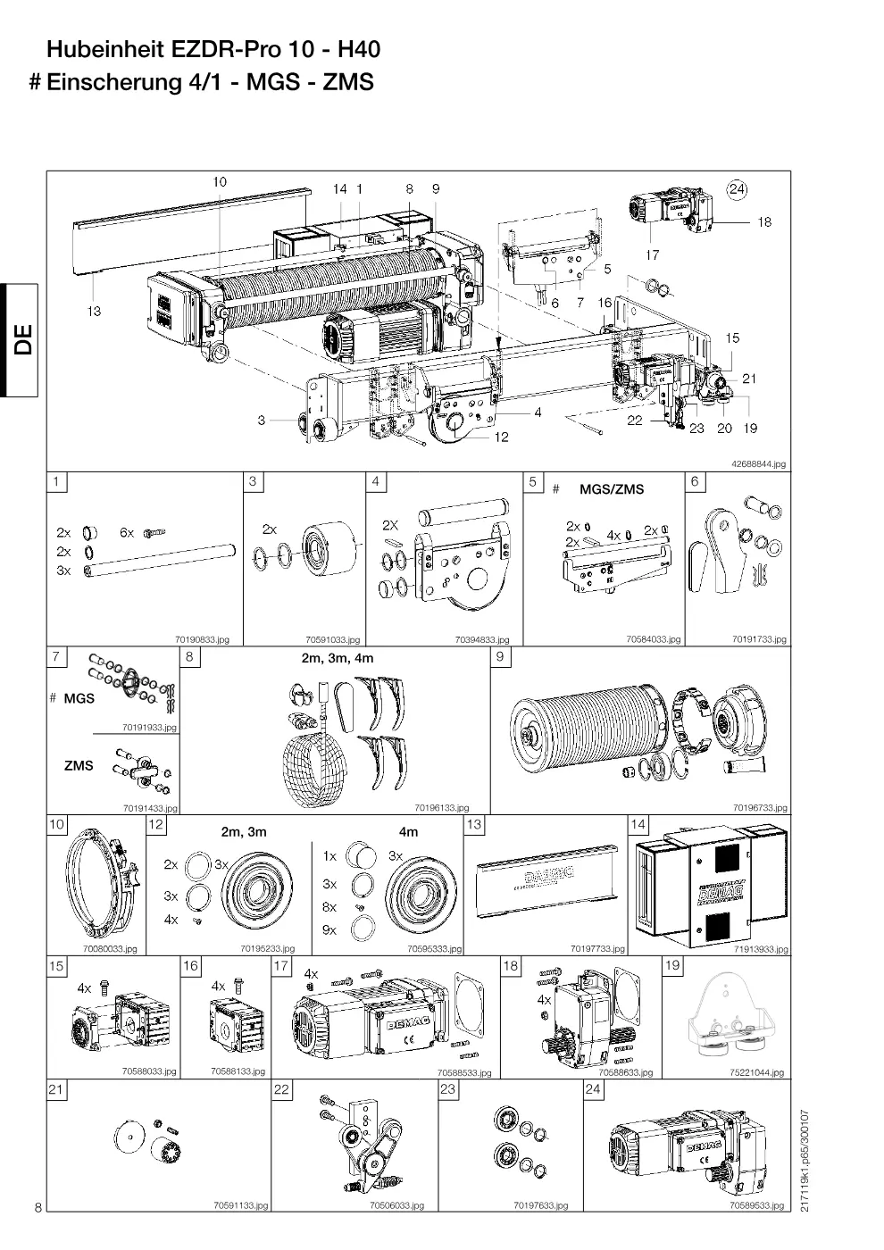Demag EZDR-Pro 10 – Hubeinheit EZDR-Pro 10 - H40 # Einscherung 4/1 - MGS - ZMS, Zeichnung Seite 8