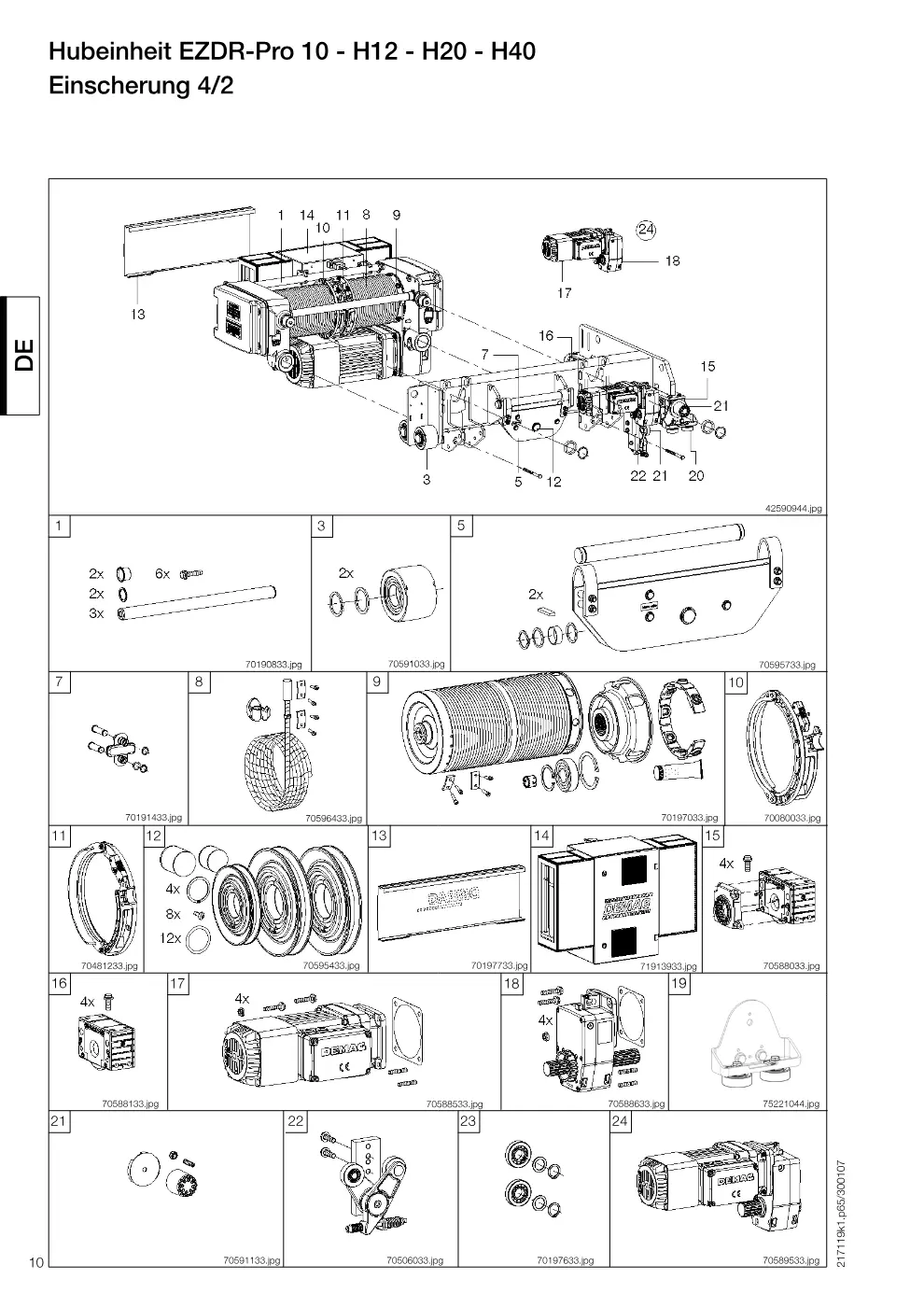 Demag EZDR-Pro 10 – Hubeinheit EZDR-Pro 10 - H12 - H20 - H40 Einscherung 4/2, Zeichnung Seite 10