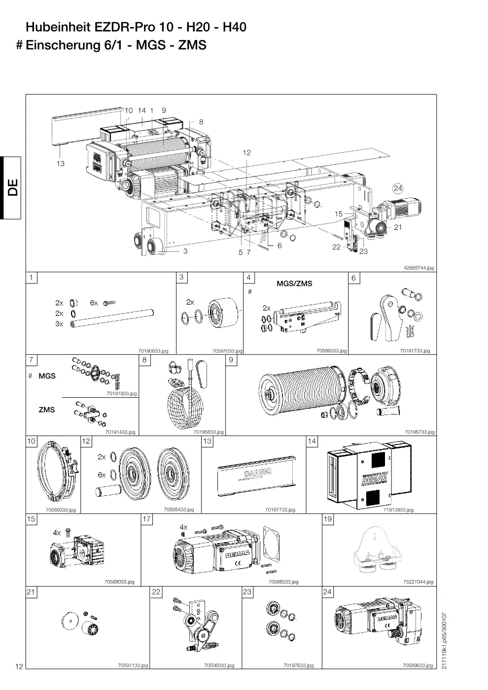 Demag EZDR-Pro 10 – Hubeinheit EZDR-Pro 10 - H20 - H40 # Einscherung 6/1 - MGS - ZMS, Zeichnung Seite 12