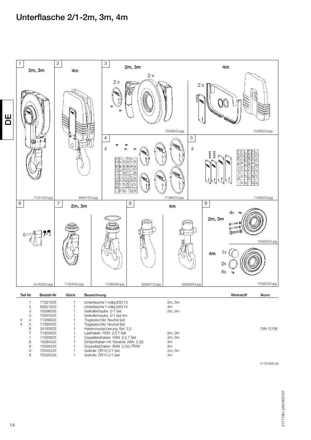 Demag EZDR-Pro 10 – Unterflasche 2/1-2m, 3m, 4m, Zeichnung Seite 14