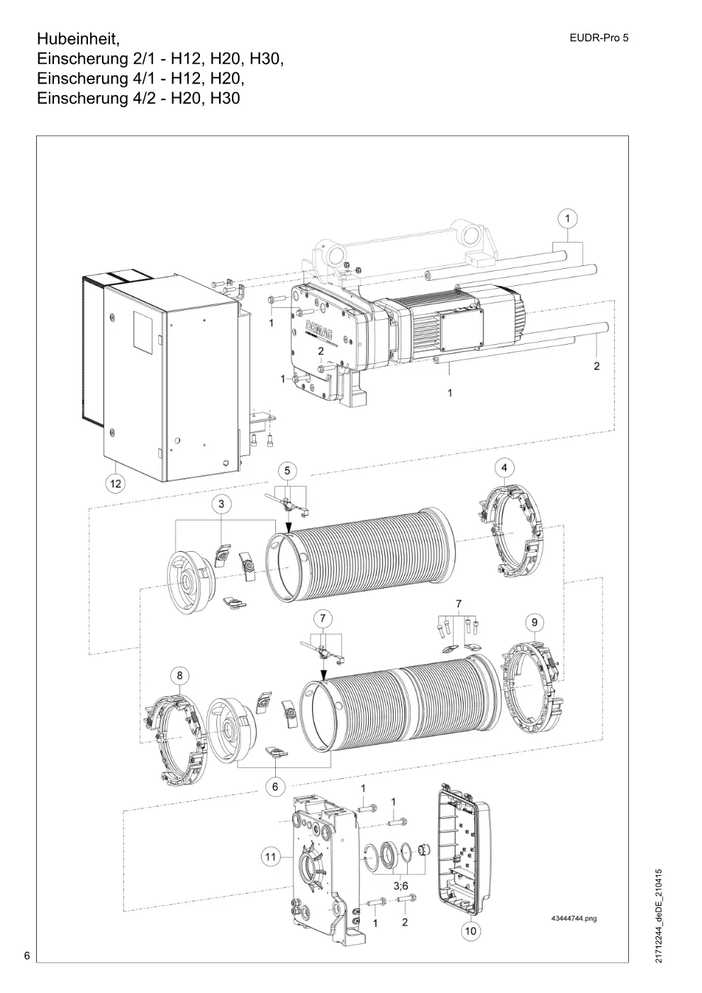 Demag EUDR-Pro 5 – Hubeinheit, Einscherung 2/1 - H12, H20, H30, Einscherung 4/1 - H12, H20,, Zeichnung Seite 6