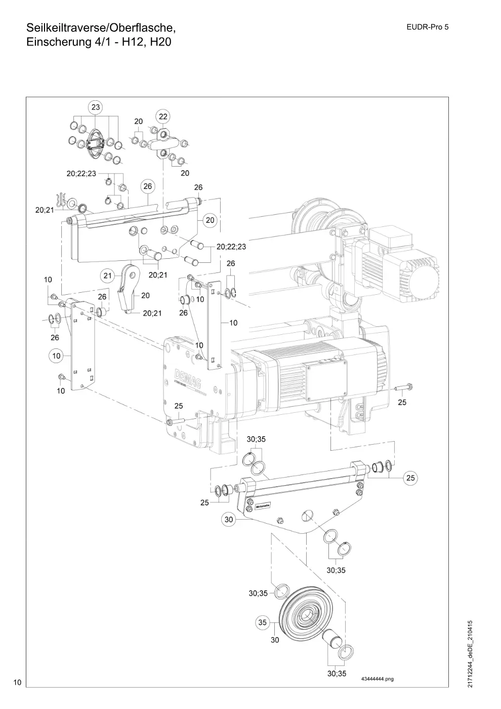 Demag EUDR-Pro 5 – Seilkeiltraverse/Oberflasche, Einscherung 4/1 - H12, H20, Zeichnung Seite 10
