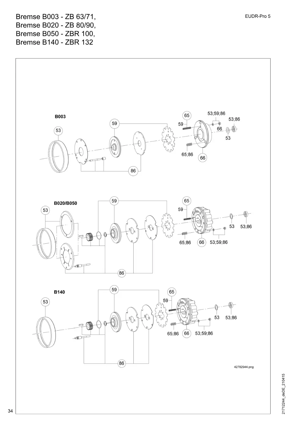 Demag EUDR-Pro 5 – Bremse B003 - ZB 63/71, Bremse B020 - ZB 80/90, Bremse B050 - ZBR 100,, Zeichnung Seite 34