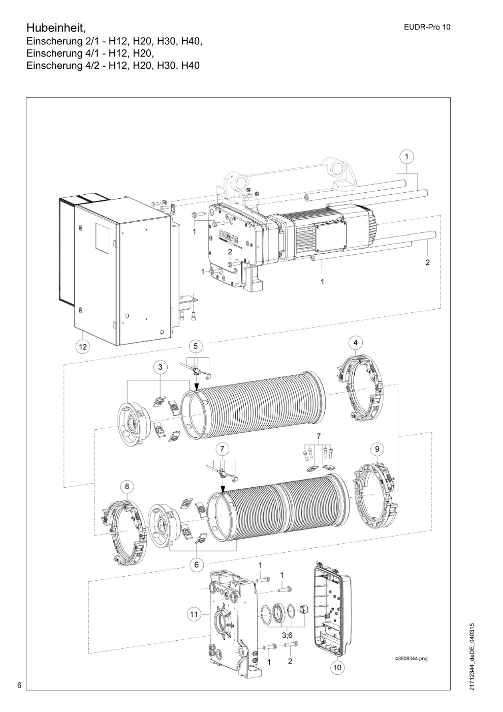Demag EUDR-Pro 10 – Hubeinheit, Einscherung 2/1 - H12, H20, H30, H40, Einscherung 4/1 - H12, H20,, Zeichnung Seite 6