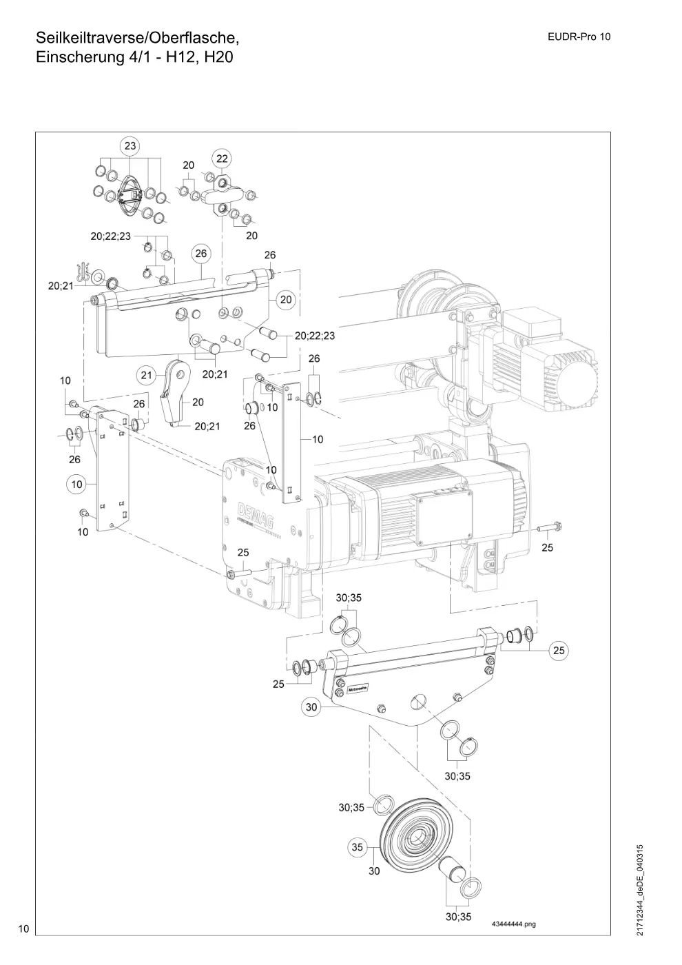 Demag EUDR-Pro 10 – Seilkeiltraverse/Oberflasche, Einscherung 4/1 - H12, H20, Zeichnung Seite 10