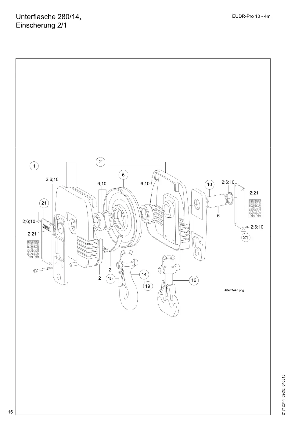 Demag EUDR-Pro 10 – Unterflasche 280/14, Einscherung 2/1, Zeichnung Seite 16