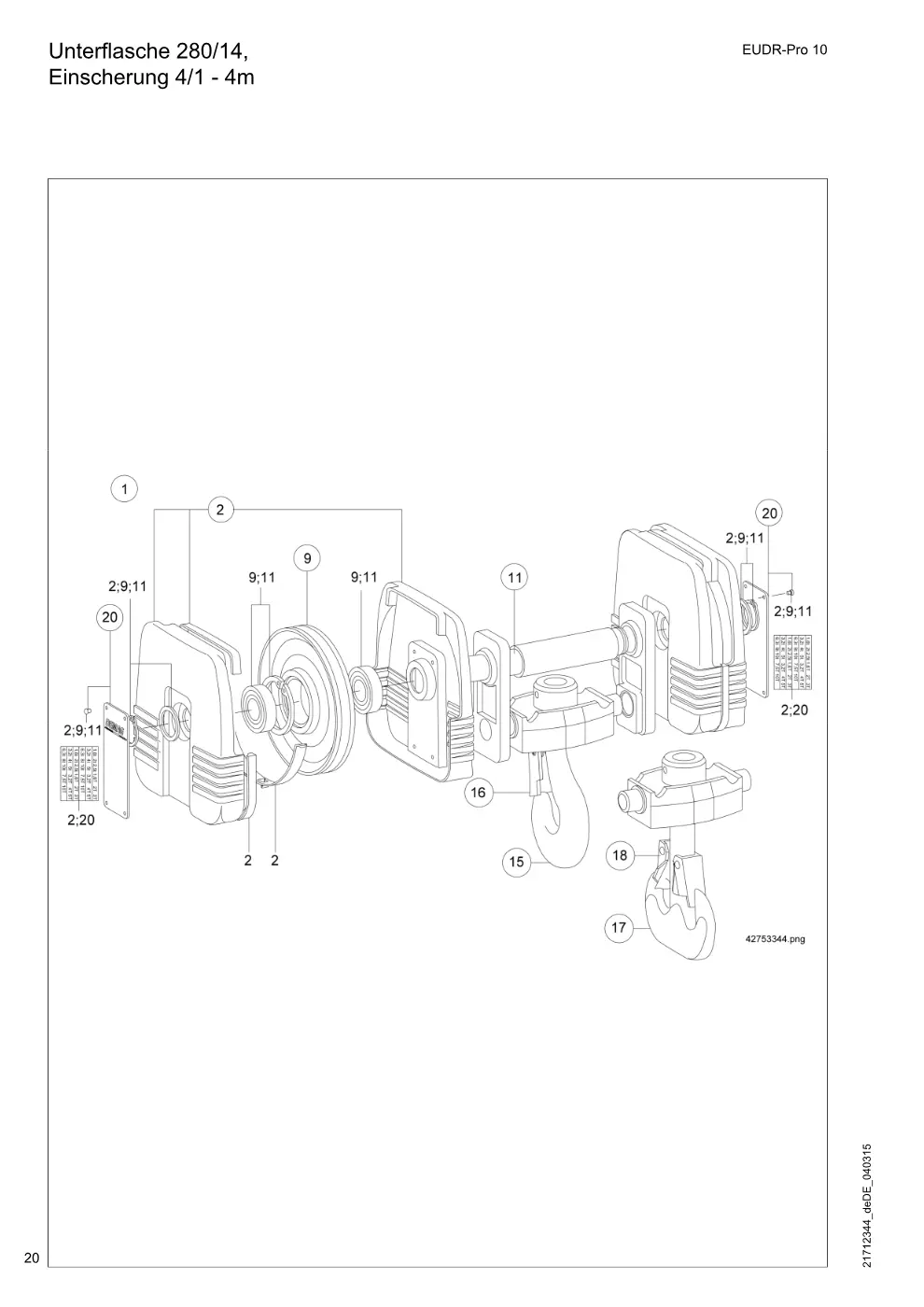 Demag EUDR-Pro 10 – Unterflasche 280/14, Einscherung 4/1 - 4m, Zeichnung Seite 20