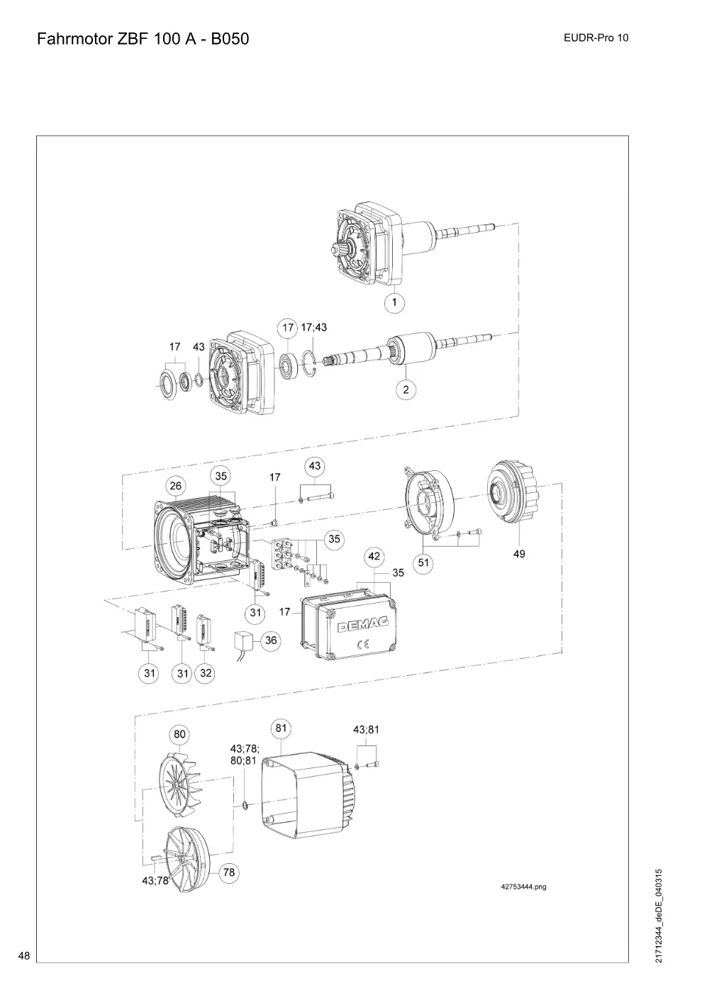 Demag EUDR-Pro 10 – Fahrmotor ZBF 100 A - B050, Zeichnung Seite 48