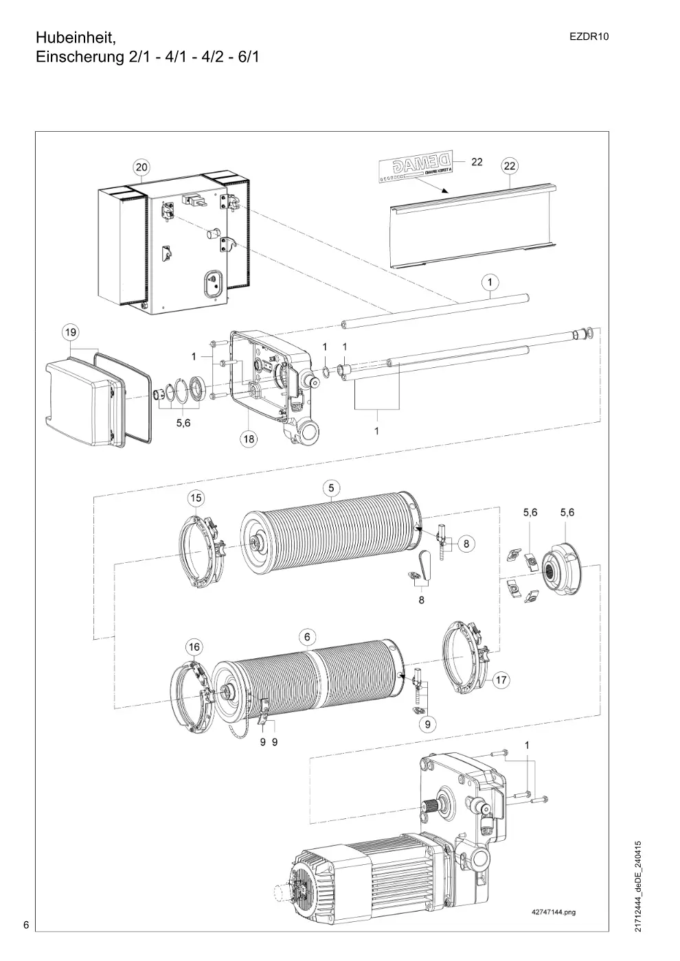 Demag EZDR-Pro 10 – Hubeinheit, Einscherung 2/1 - 4/1 - 4/2 - 6/1, Zeichnung Seite 6