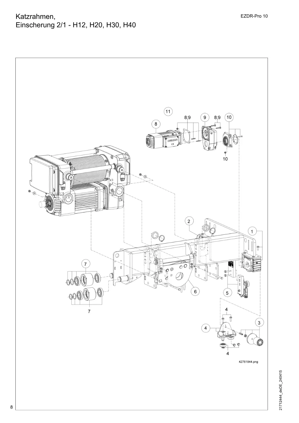 Demag EZDR-Pro 10 – Katzrahmen, Einscherung 2/1 - H12, H20, H30, H40, Zeichnung Seite 8