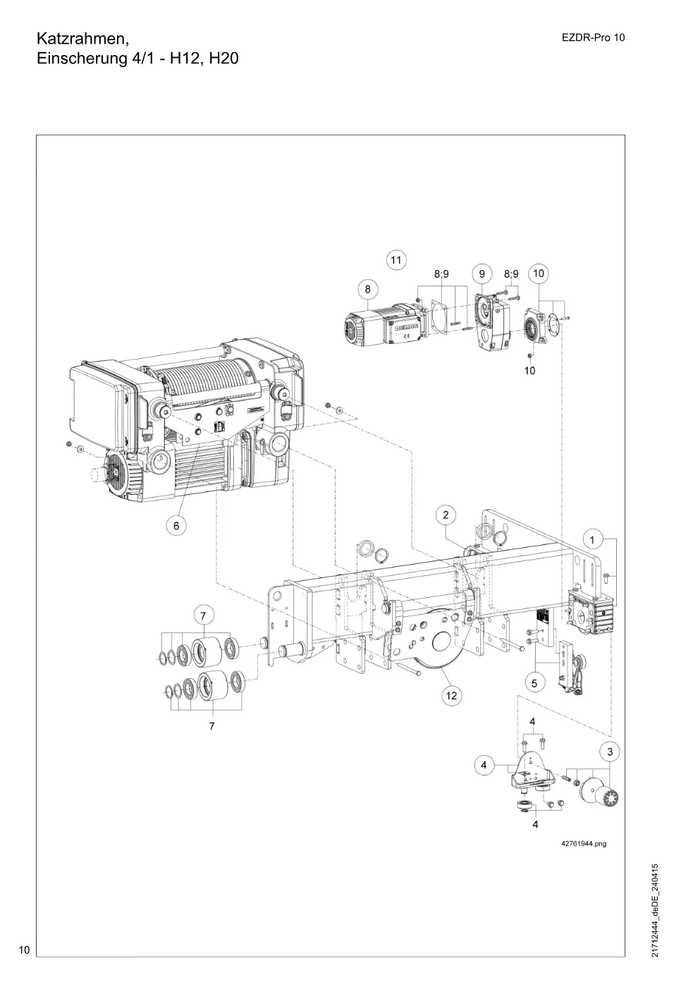 Demag EZDR-Pro 10 – Katzrahmen, Einscherung 4/1 - H12, H20, Zeichnung Seite 10