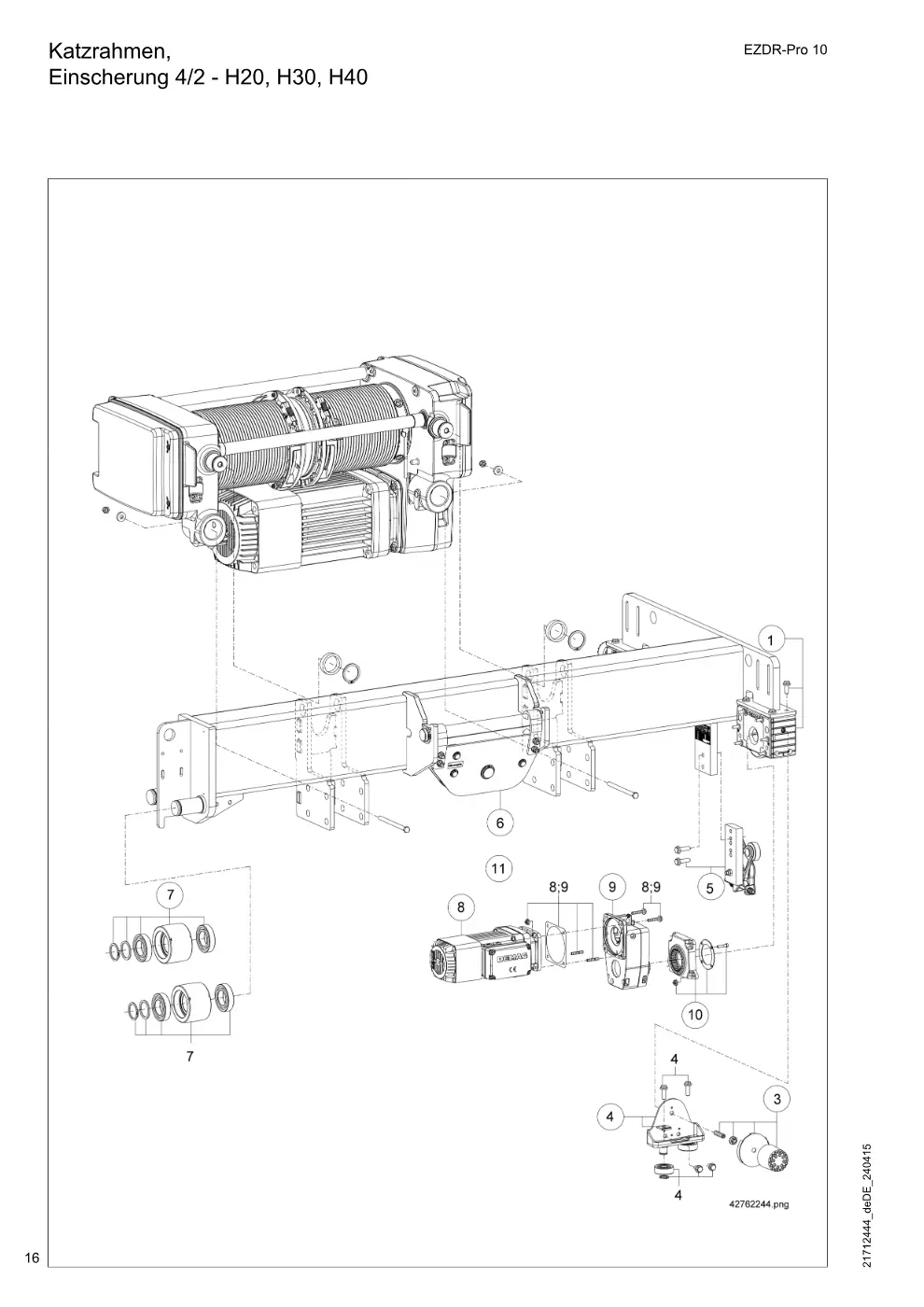 Demag EZDR-Pro 10 – Katzrahmen, Einscherung 4/2 - H20, H30, H40, Zeichnung Seite 16