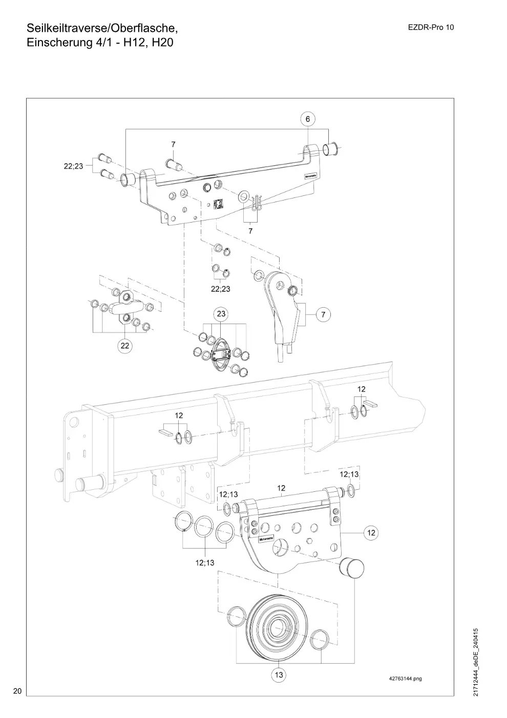 Demag EZDR-Pro 10 – Seilkeiltraverse/Oberflasche, Einscherung 4/1 - H12, H20, Zeichnung Seite 20