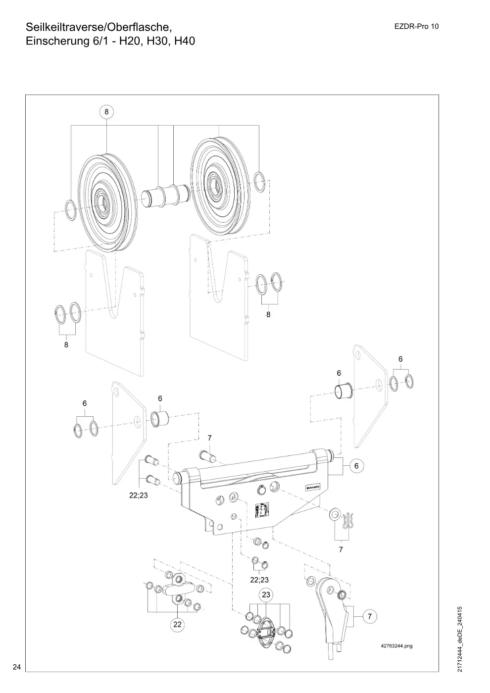 Demag EZDR-Pro 10 – Seilkeiltraverse/Oberflasche, Einscherung 6/1 - H20, H30, H40, Zeichnung Seite 24