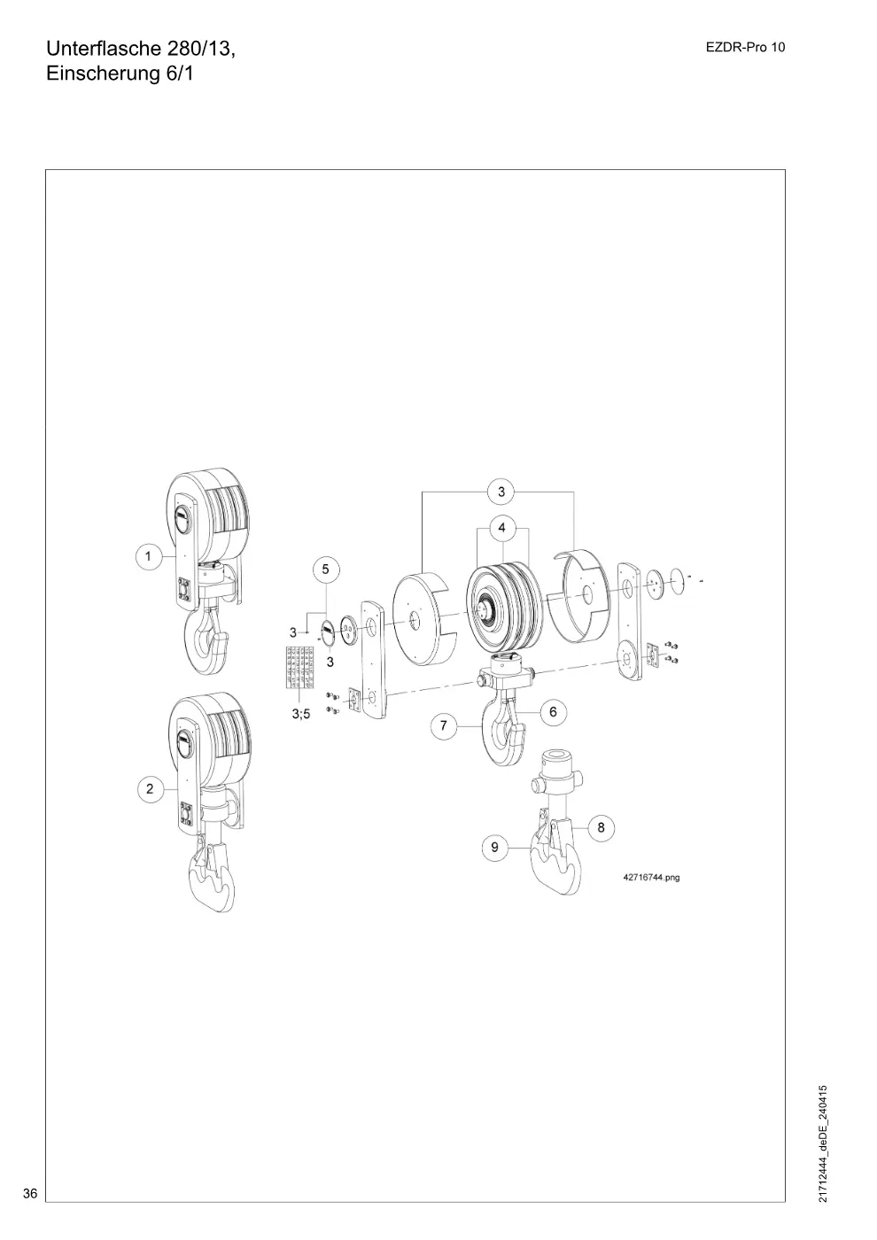 Demag EZDR-Pro 10 – Unterflasche 280/13, Einscherung 6/1, Zeichnung Seite 36
