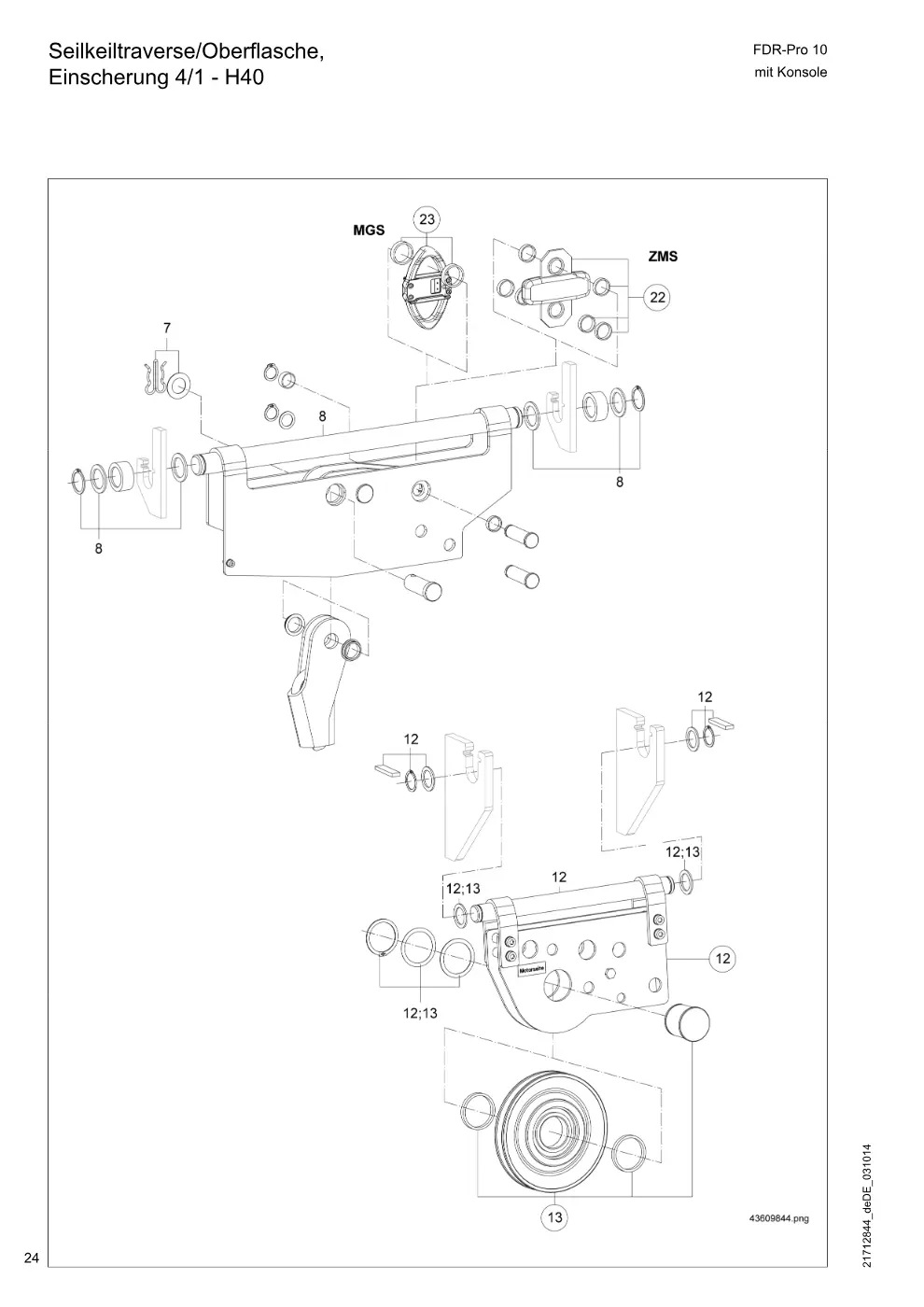 Demag FDR-Pro 10 mit Konsole – Seilkeiltraverse/Oberflasche, Einscherung 4/1 - H40, Zeichnung Seite 24