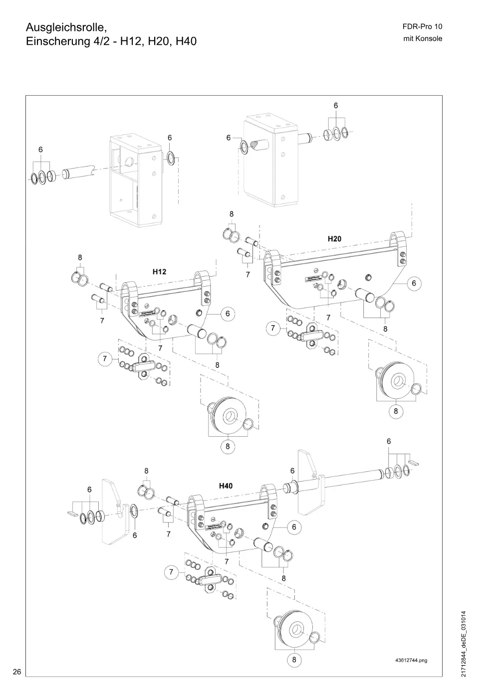 Demag FDR-Pro 10 mit Konsole – Ausgleichsrolle, Einscherung 4/2 - H12, H20, H40, Zeichnung Seite 26