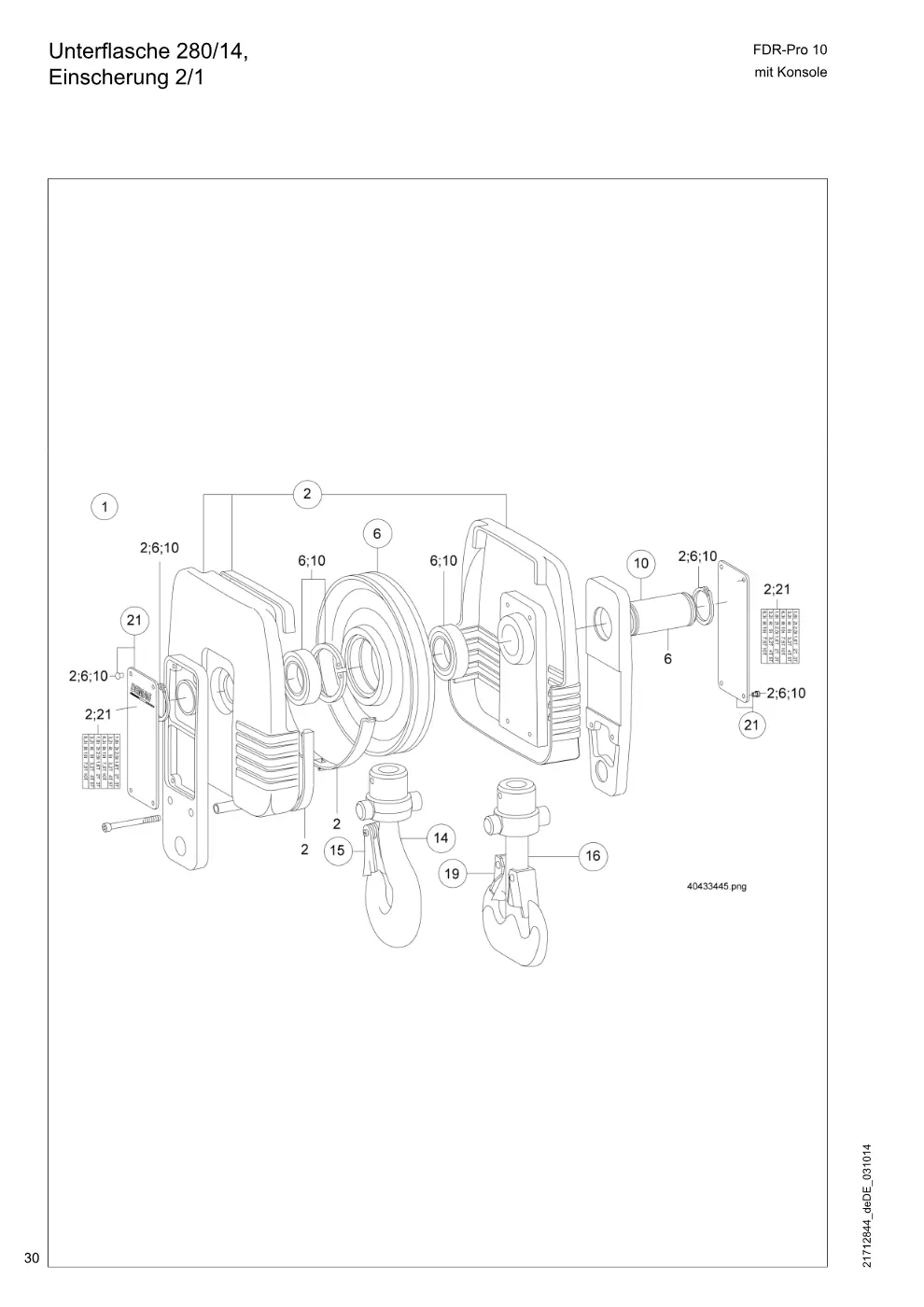 Demag FDR-Pro 10 mit Konsole – Unterflasche 280/14, Einscherung 2/1, Zeichnung Seite 30