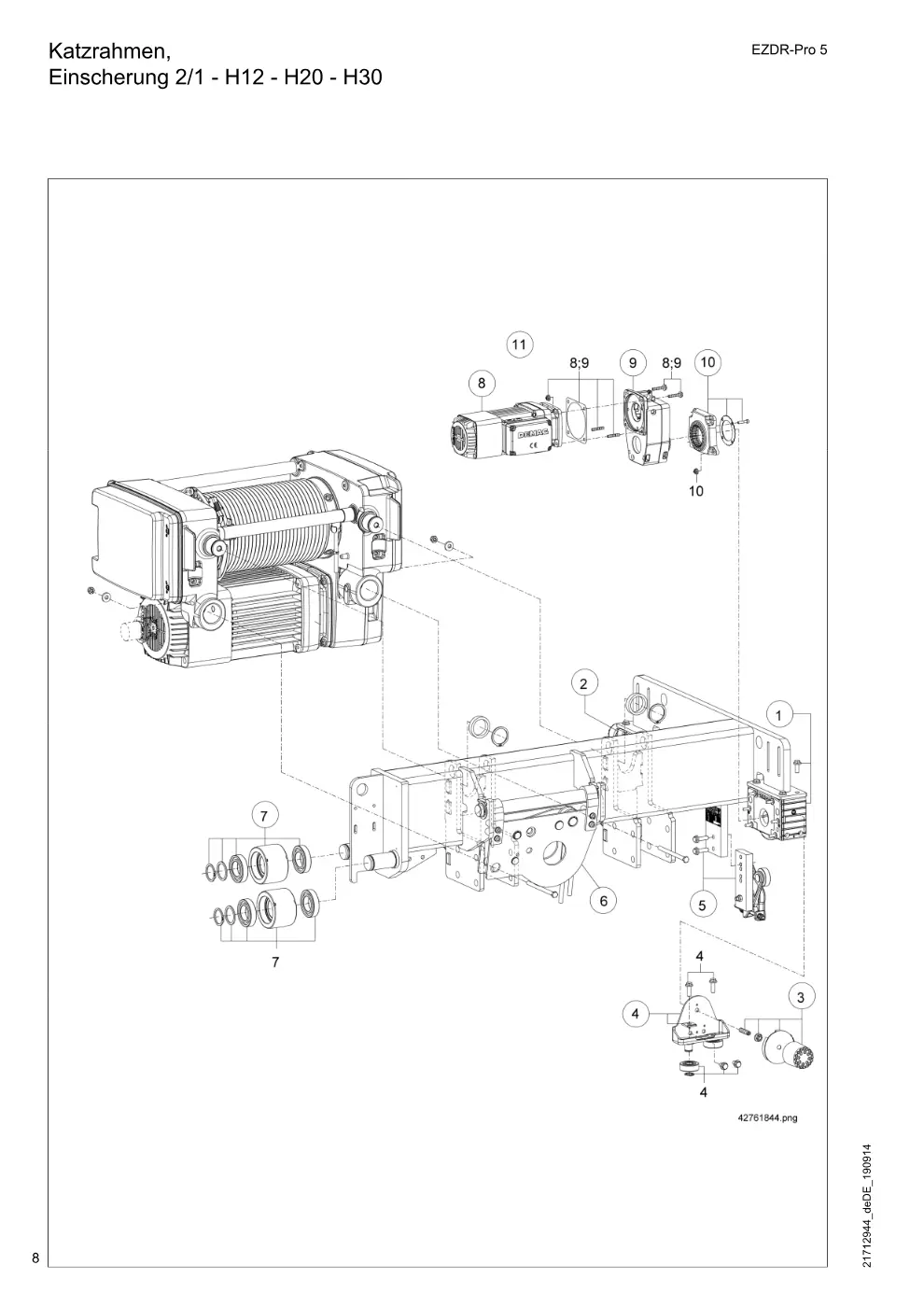 Demag EZDR-Pro 5 – Katzrahmen, Einscherung 2/1 - H12 - H20 - H30, Zeichnung Seite 8