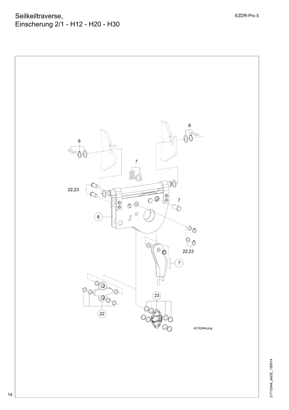 Demag EZDR-Pro 5 – Seilkeiltraverse, Einscherung 2/1 - H12 - H20 - H30, Zeichnung Seite 14