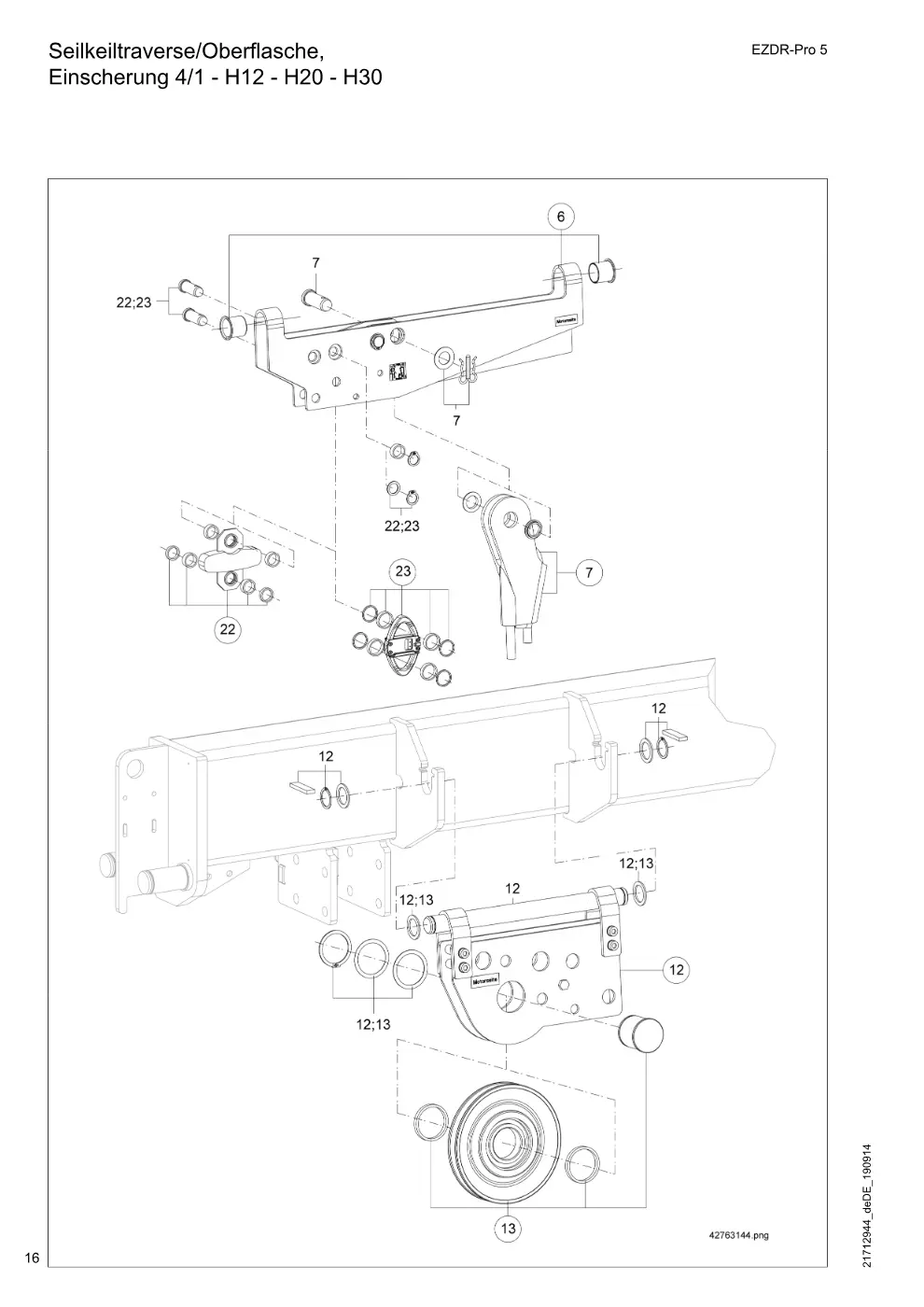 Demag EZDR-Pro 5 – Seilkeiltraverse/Oberflasche, Einscherung 4/1 - H12 - H20 - H30, Zeichnung Seite 16