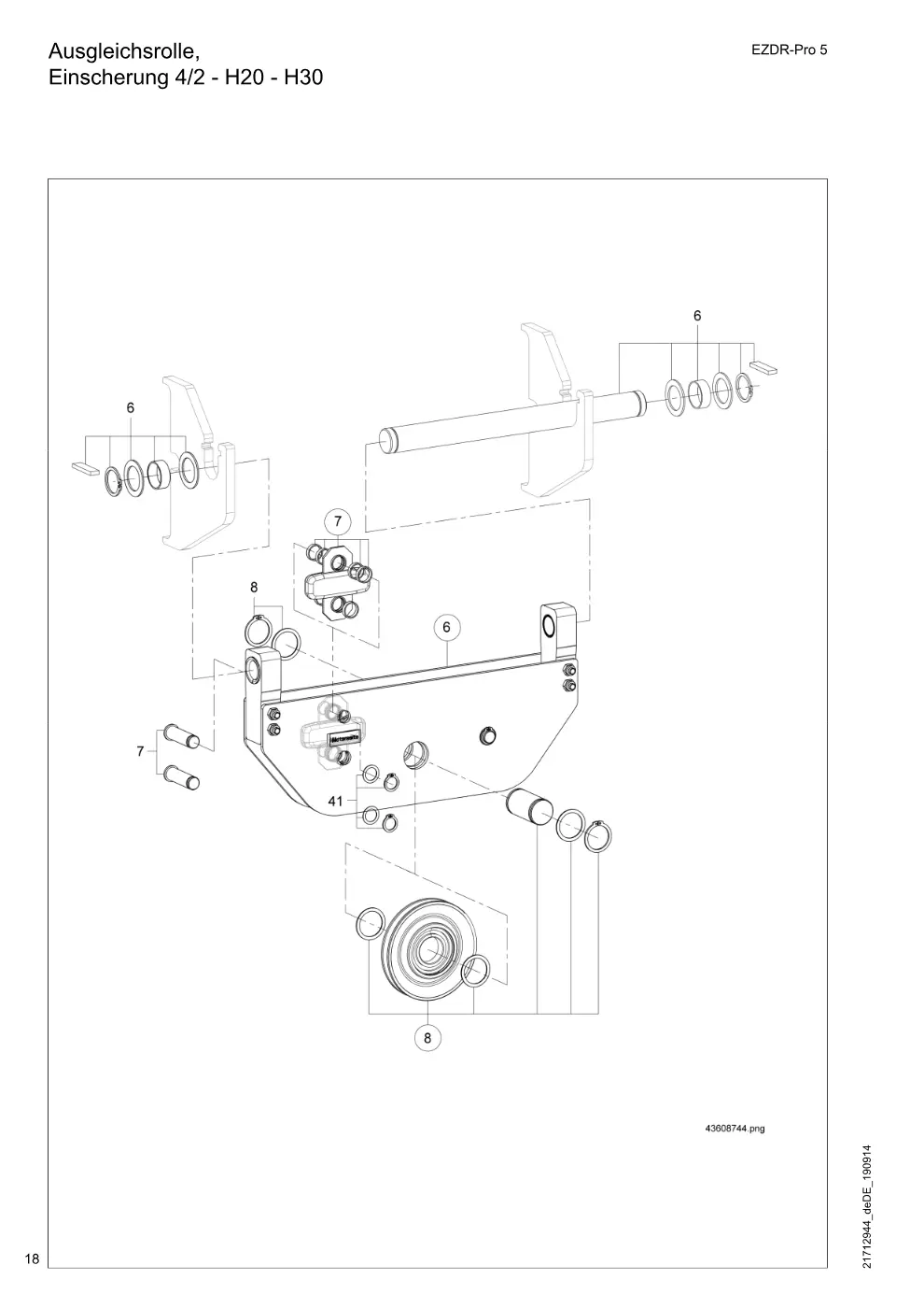 Demag EZDR-Pro 5 – Ausgleichsrolle, Einscherung 4/2 - H20 - H30, Zeichnung Seite 18