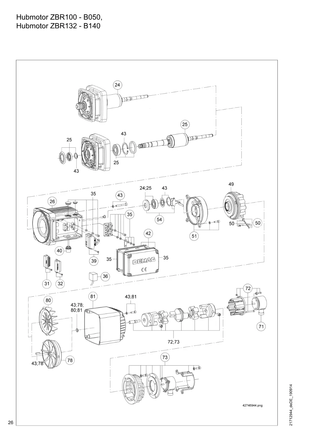 Demag EZDR-Pro 5 – Hubmotor ZBR100 - B050, Hubmotor ZBR132 - B140, Zeichnung Seite 26